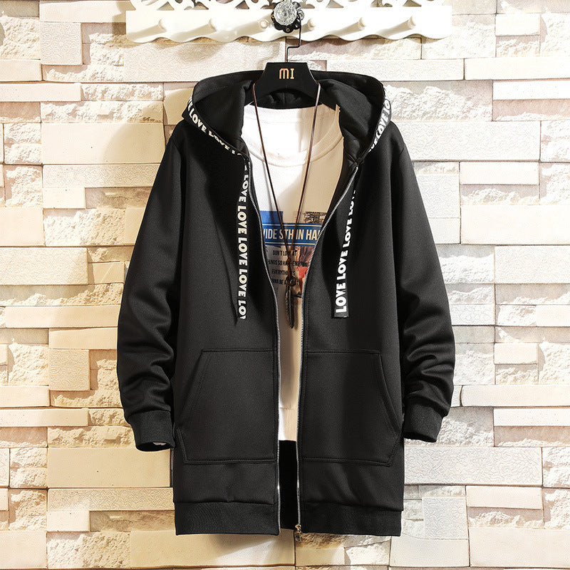 Men's Fashion Solid Color Hooded Mid-Length Coat
